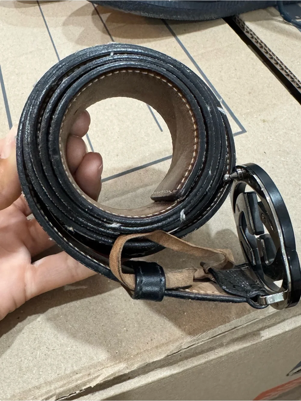 100% AUTH Gucci Black Monogram Leather Belt with Black Double G Buckle - Picture 2 of 5